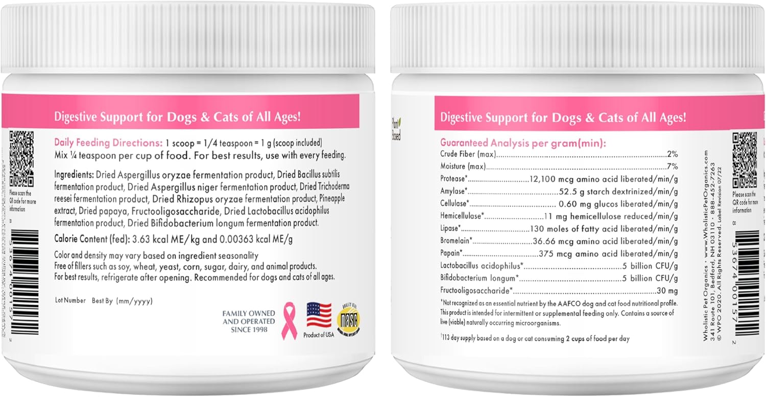 Wholistic Pet Organics Daily Probiotics for Dogs & Cats - Digestive Health Support with Prebiotics & Enzymes - 113 g Powder - görsel 9