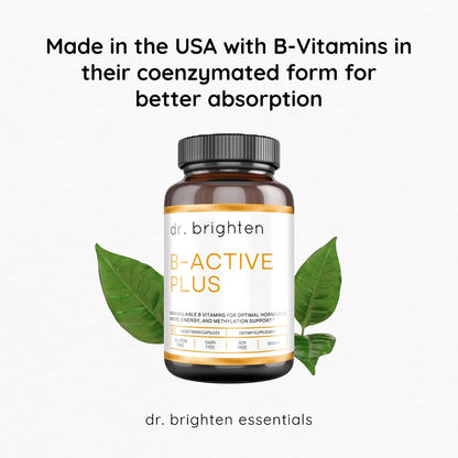 Dr. Brighten B-Active Plus — Vegan B Vitamin Supplement for Energy, Metabolism, Heart Health and Memory, 60 Capsules
