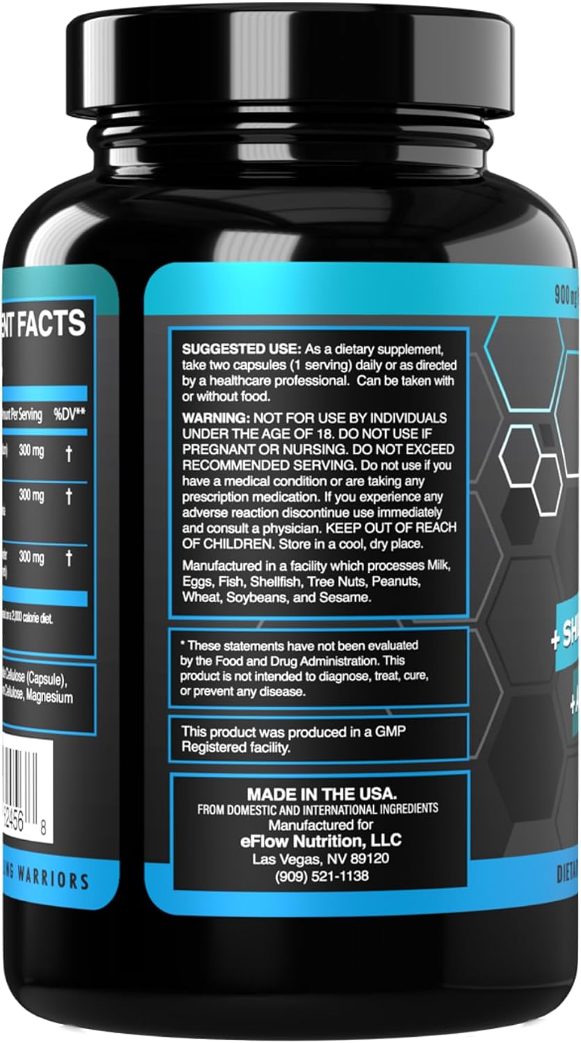 eFlow Nutrition Shilajit Capsules, Ashwagandha, Sea Moss [All-in-1] Trace Minerals, Fulvic Acid, Lab-Tested Pure Himalayan Shilajit for Men and Women | Energy, Vitality & Hormonal Support (60 Capsules) - görsel 8