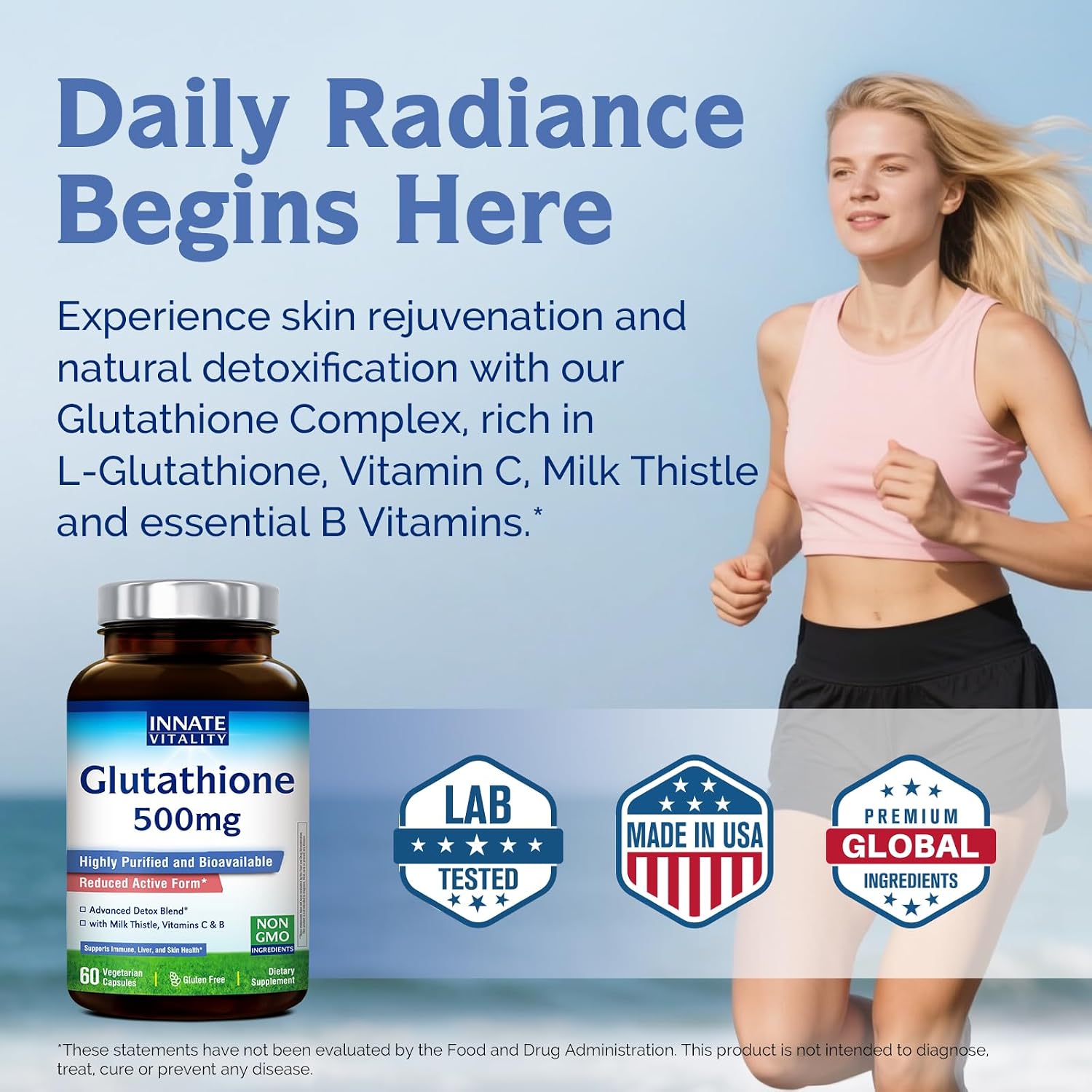 Innate Vitality Glutathione Supplement 500mg – Bioavailable Reduced Glutathione with Milk Thistle, Vitamin C, and B Complex - görsel 5