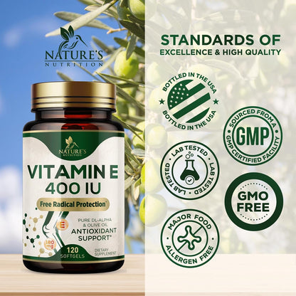Vitamin E 180mg Per Serving – dl-Alpha Tocopherol Antioxidant Supplement, Non-GMO & Gluten-free – 120 Soft gel capsules
