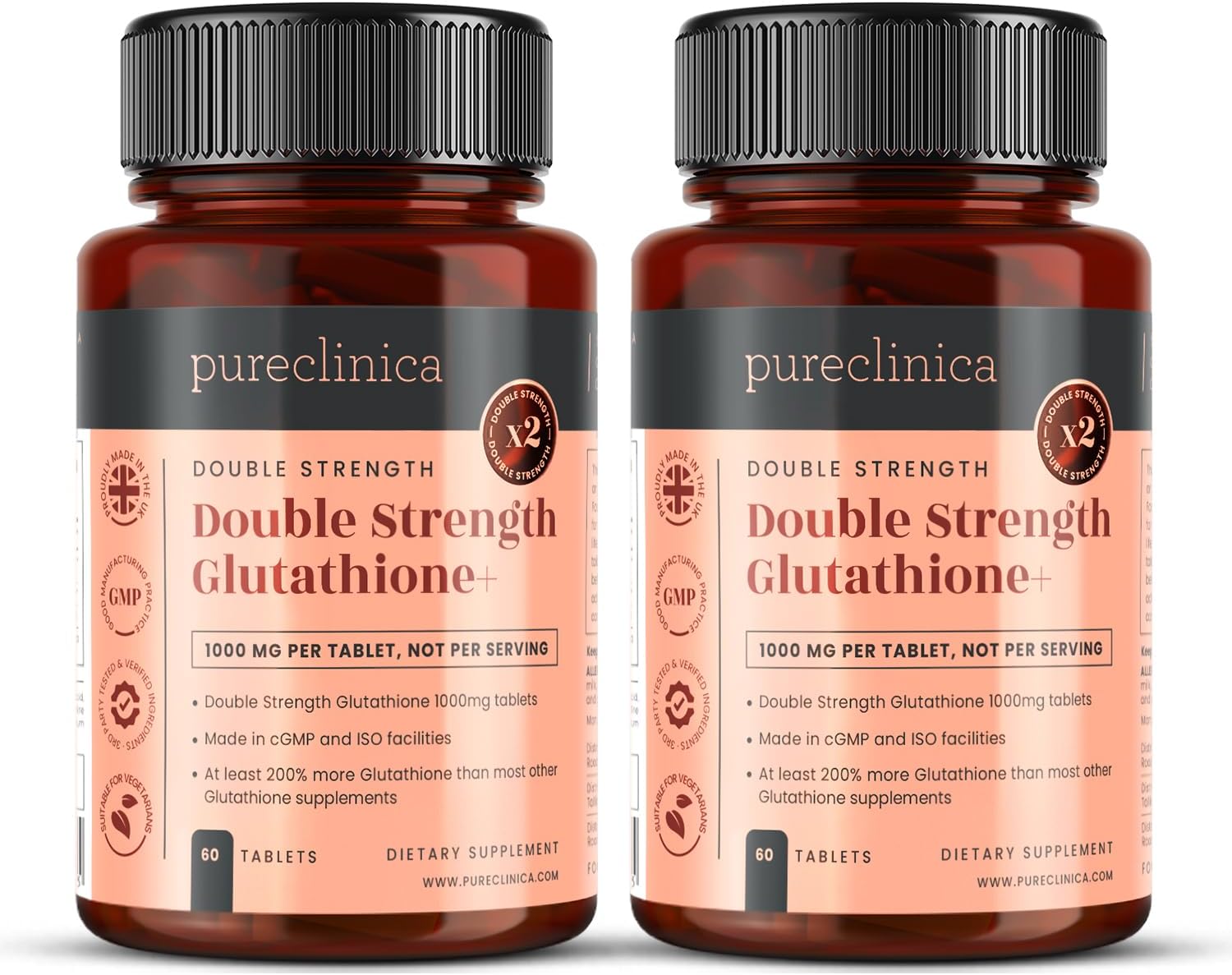 pureclinica Glutathione 1000mg – 120 Tablets (2-Pack) | High Strength with Glutathione, ALA & Vitamin C - görsel 1