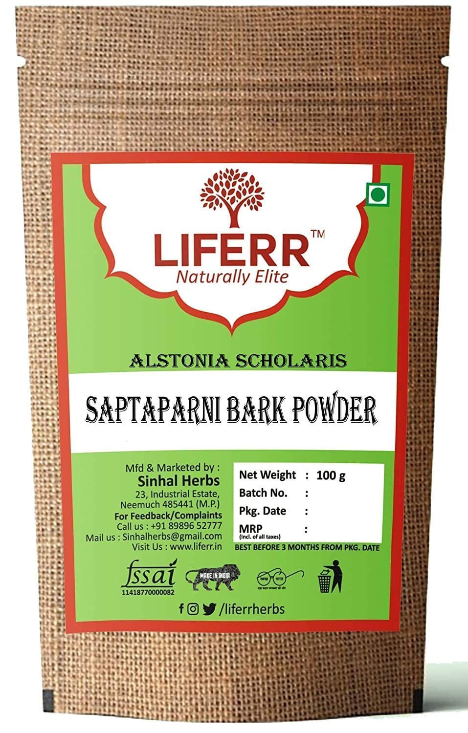 Saptaparni Bark Powder (Alstonia Scholaris) for Dogs - Certified Organic, 200g - görsel 1