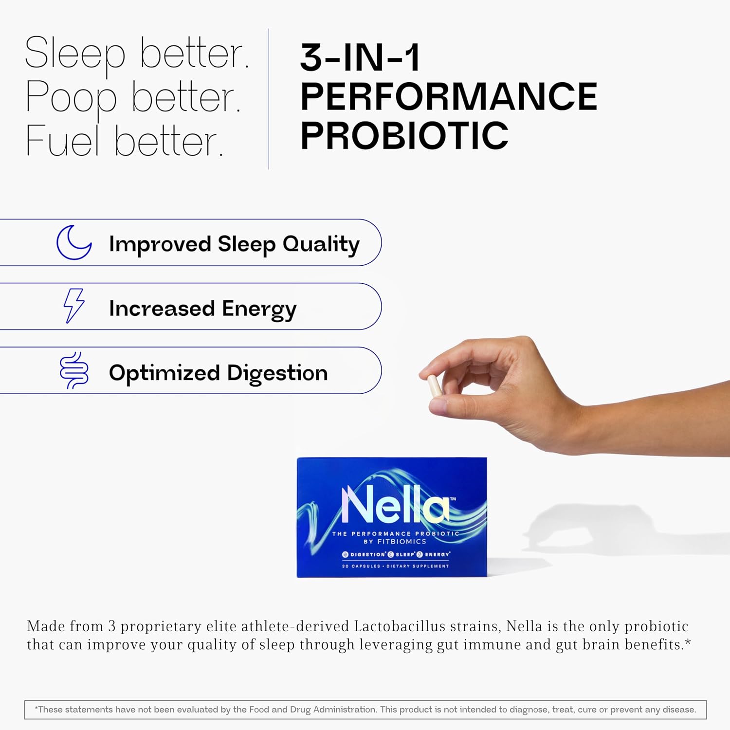 Nella Gut Health Supplements for Women & Men – Probiotic for Digestive Health, Energy & Recovery, 30 Capsules - görsel 2