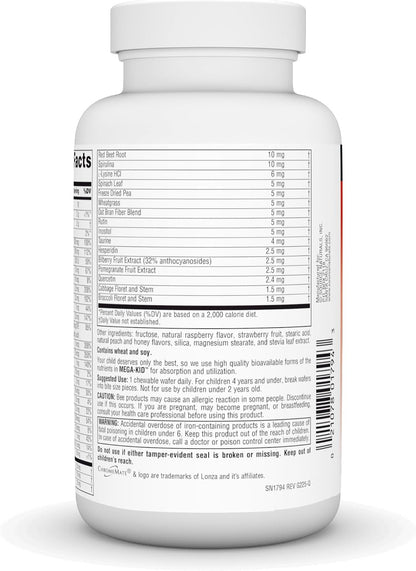 Source Naturals Mega-Kid Chewable Multivitamin for Children Aged 2-10, Natural Berry Flavour - 60 Wafers