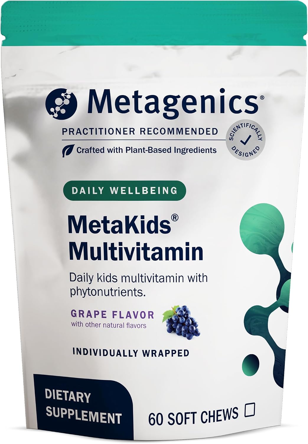 Metagenics MetaKids Multivitamin Soft Chews - Complete Daily Vitamin for Kids - with Vitamins A, C, D, E & B Complex for Immune, Bone & Growth Support - 60 Chewable Servings, Grape Flavour - görsel 1