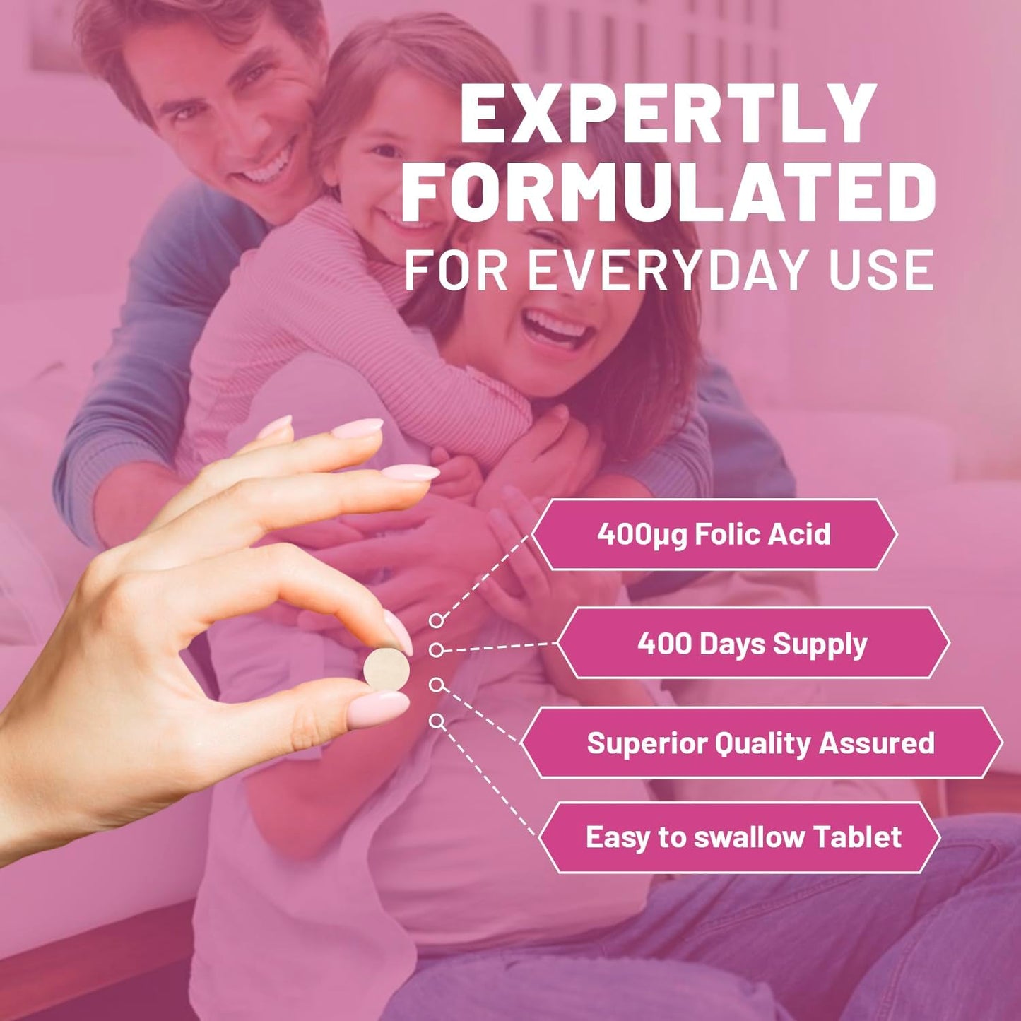 Folic Acid Tablets 400 mcg - 400 Vegan Vitamin B9 Tablets | 13 Month Supply | Vitamin B9 Pregnancy Support | UK Made – Prowise - görsel 5