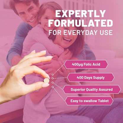 Folic Acid Tablets 400 mcg - 400 Vegan Vitamin B9 Tablets | 13 Month Supply | Vitamin B9 Pregnancy Support | UK Made – Prowise