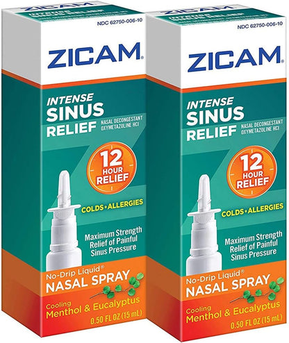 Zicam Intense Sinus Relief No-drip Liquid Nasal Spray with Cooling Menthol & Eucalyptus, 0.5 fl oz (Pack of 2)