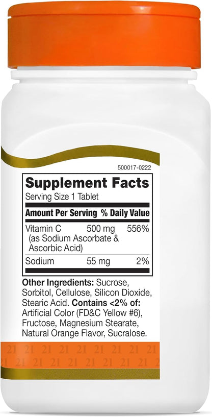 21st Century Vitamin C 500 mg Chewable Tablets, Orange Flavour