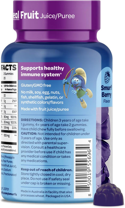Smurfs Children's Immune Support Gummies | Black Elderberry Vitamin C and Zinc Children's Immunity Gummies | Made with Real Fruit | Doctor Developed | Non-GMO & No Artificial Flavours or Colours | 40 Gummies