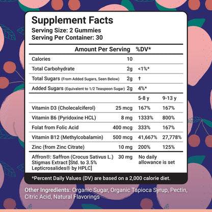 NutriMagic Children's Brain Booster+ 30mg Saffron-Based Multivitamin Gummies for Brain Health Support, Saffron Extract Gummies, Vitamin D3, B6, B12, Zinc, 120 Non-GMO Gummies (Pack of 2)
