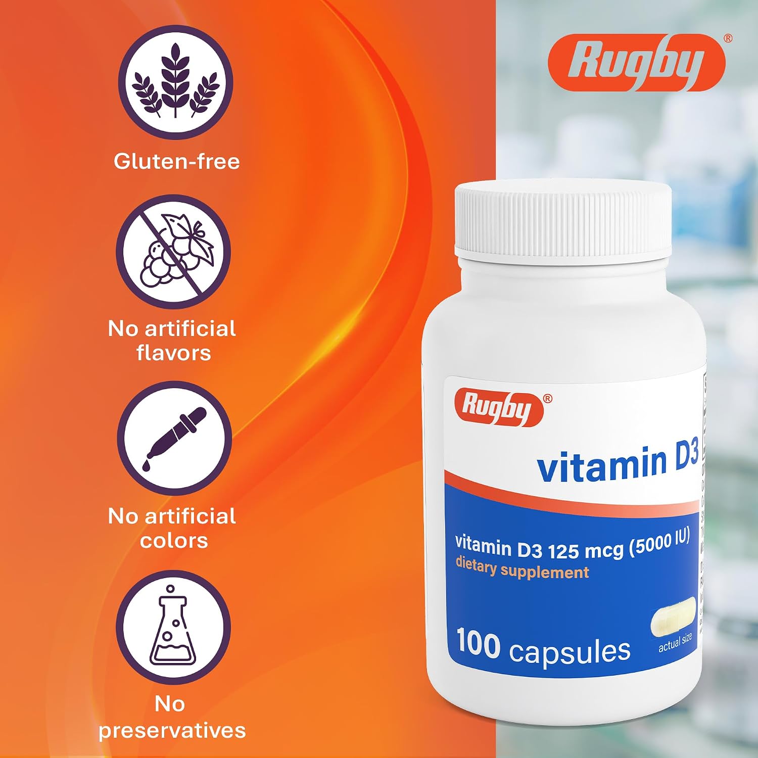 Rugby Vitamin D3 5,000 IU – 100 Capsules | Bone, Teeth & Immune Support - görsel 6