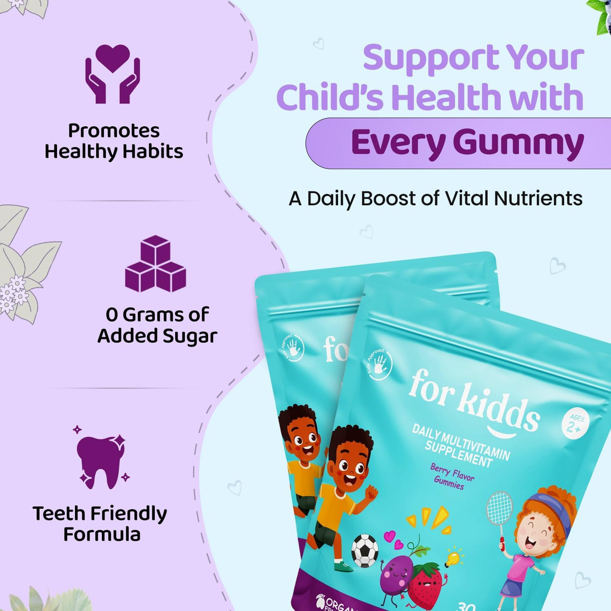 ZettoA Daily Multivitamins for Children Ages – B-Vitamins (B6, B12, Folate, Biotin) – Contribute to normal – Image 3