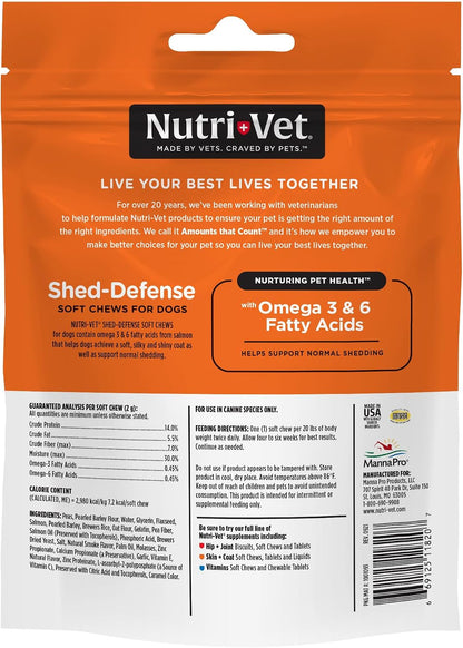 Nutri-Vet Shed Defence Soft Chews for Dogs – Omega 3 Fish Oil Skin & Coat Supplement, 60 Chews