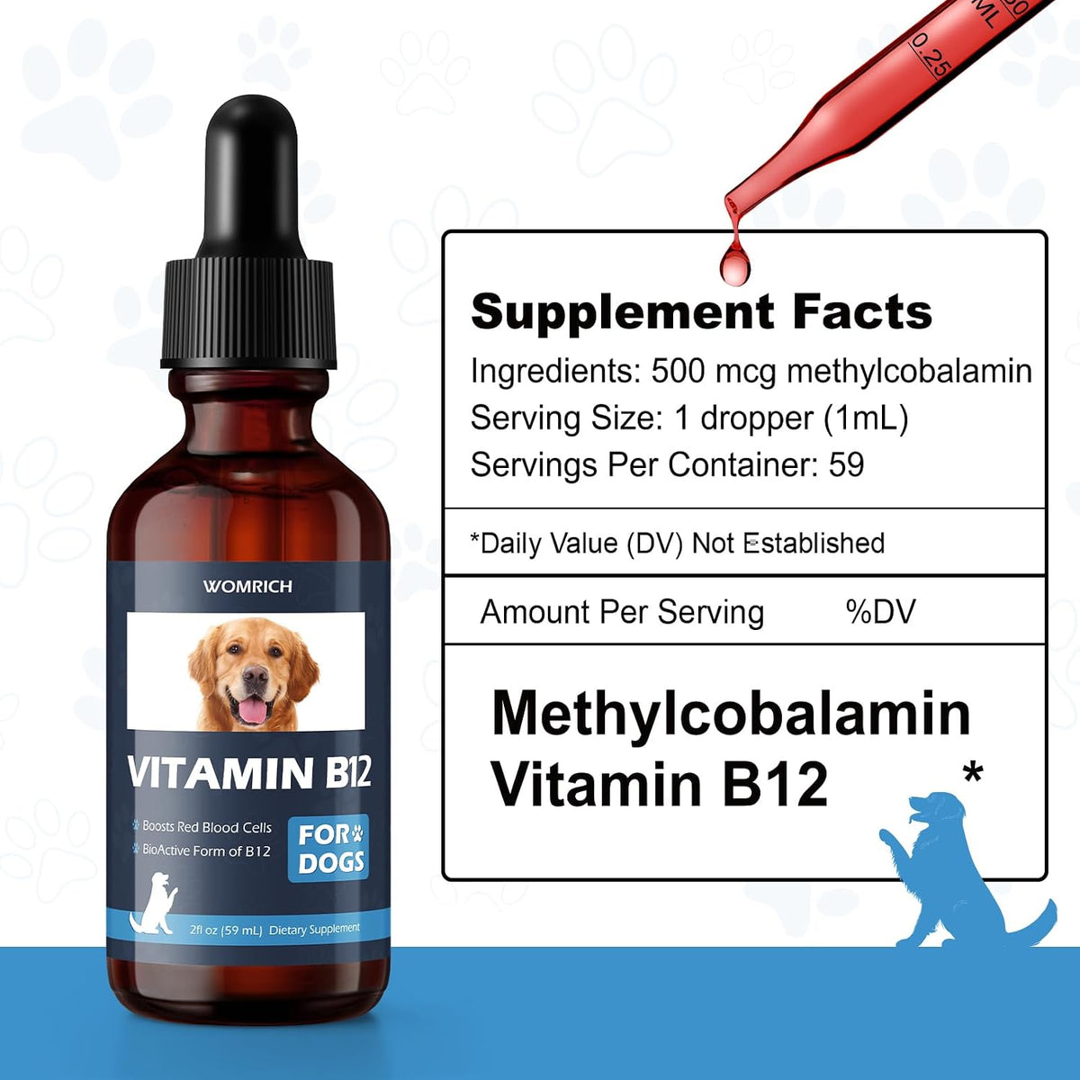 Appetite Stimulant Vitamin B12 for Dogs | Methylcobalamin (Methyl B12) | Supports Red Blood Cell Formation, Energy, Nervous System | 60 ml - görsel 2