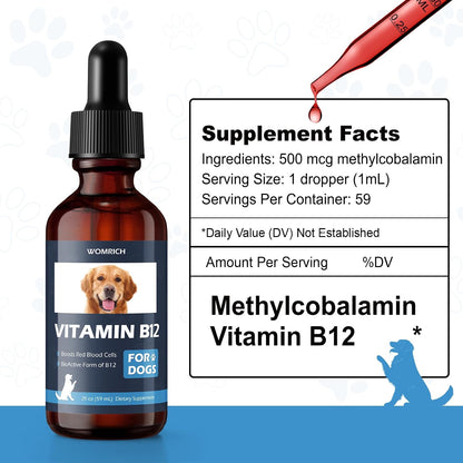 Appetite Stimulant Vitamin B12 for Dogs | Methylcobalamin (Methyl B12) | Supports Red Blood Cell Formation, Energy, Nervous System | 60 ml