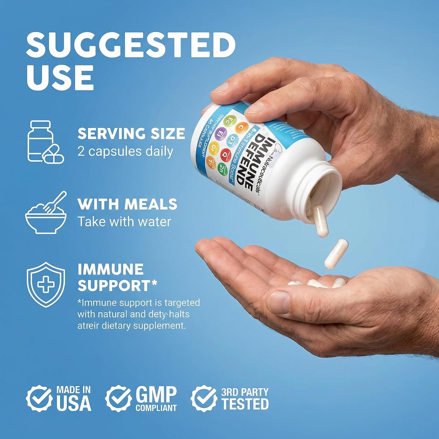 Clean Nutraceuticals Immune Defence Support Supplement 8 in 1 - 60 Capsules - görsel 6