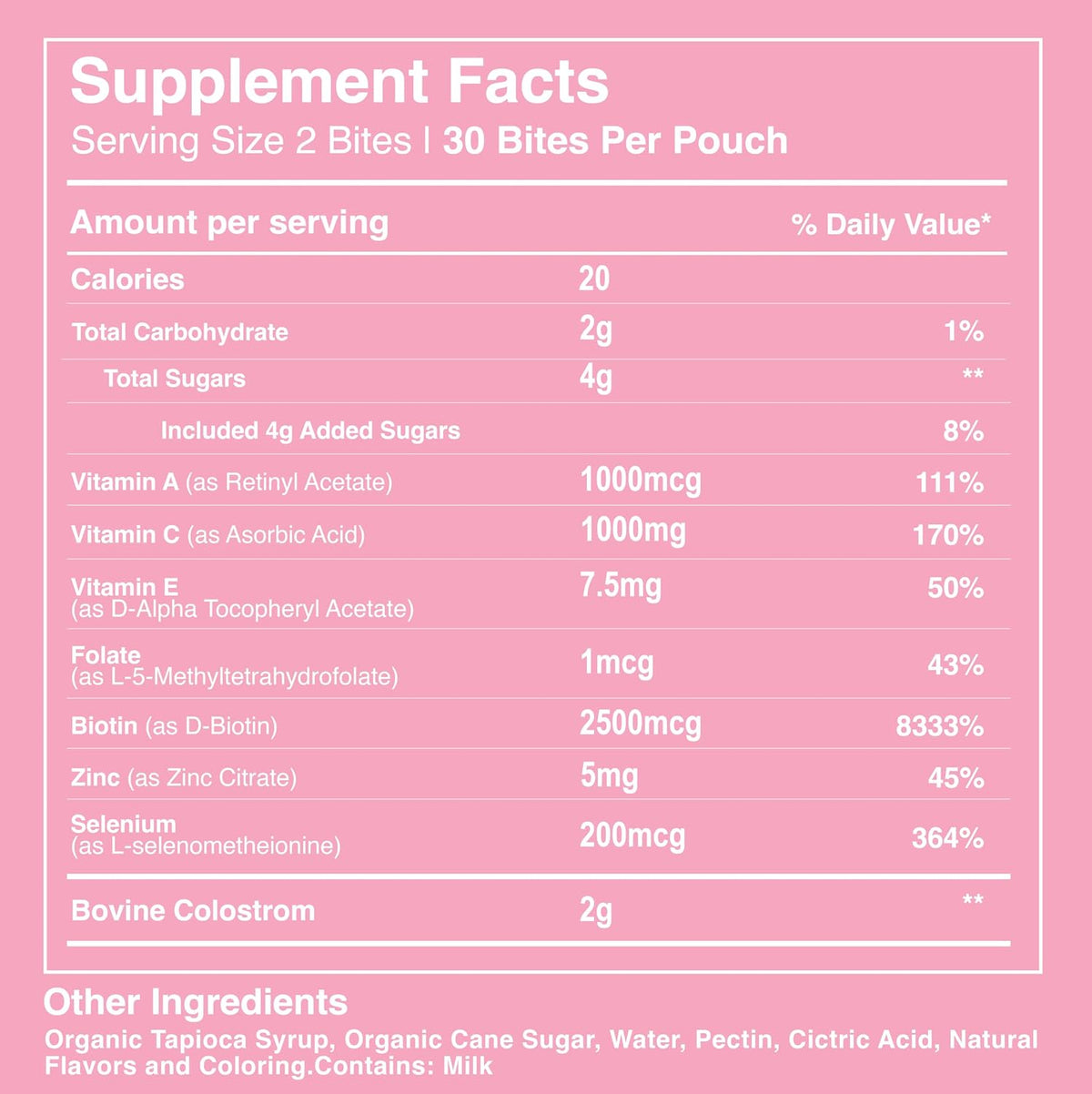 Pretty Thing Colostrum Bites for Women – 1g Bovine Colostrum Bites with Biotin, Folate, Zinc, Vitamins A, C, E – Beauty and Wellness Supplement for Hair, Skin, Gut, and Immune Health – 30 Pack - görsel 6