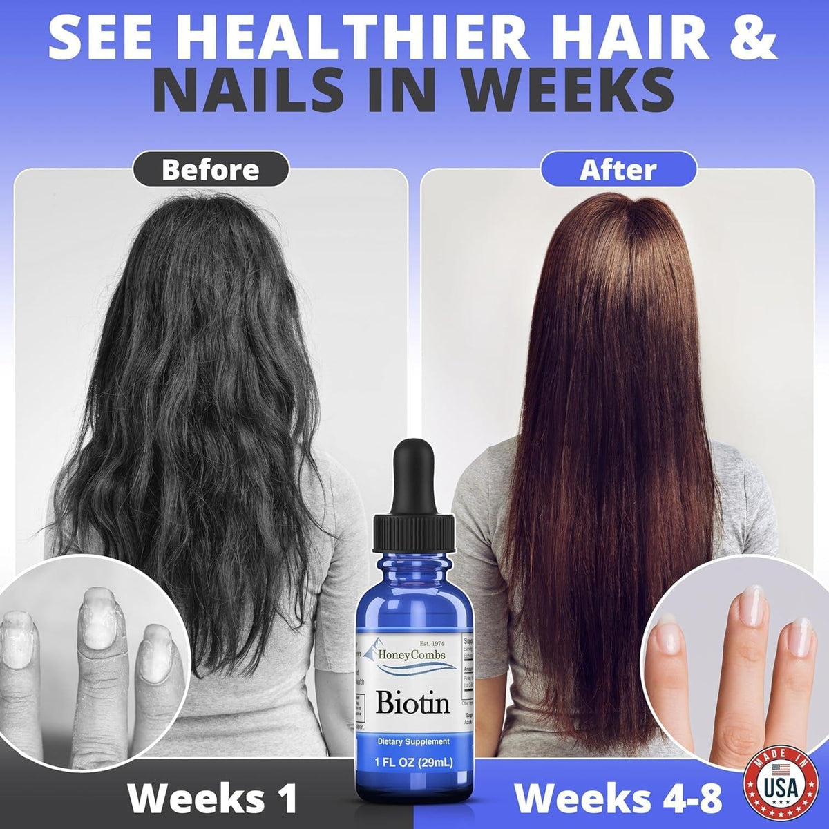 HoneyCombs B7 Drops - 500% DV Biotin Liquid Food Supplement for Hair, Skin & Nails - görsel 6