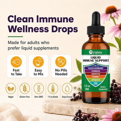 Cofure Zinc Quercetin Vitamin C D3 Liquid Immune Defence Drops with Organic Echinacea and Elderberry, 30 ml