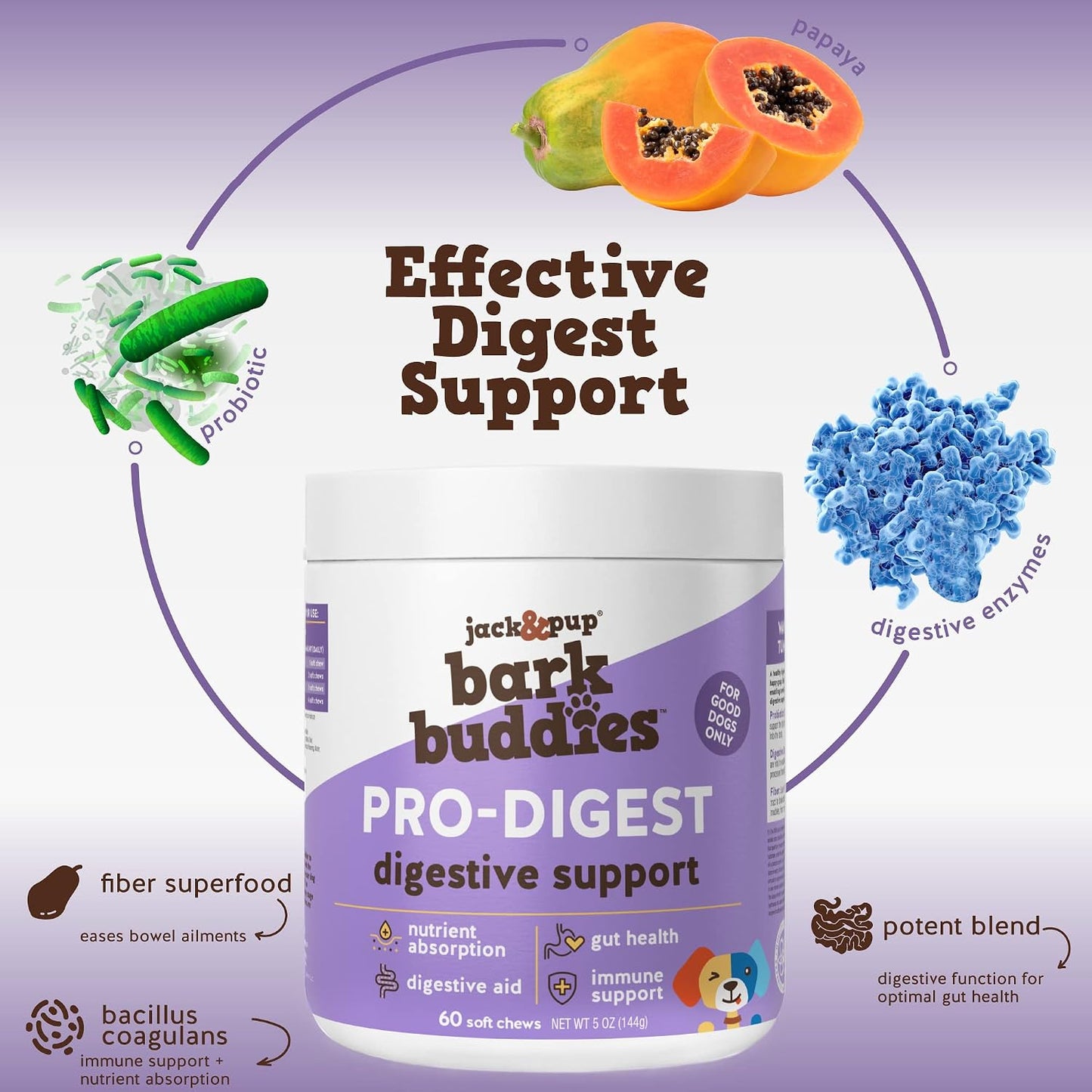 Jack&Pup Pro-Digest Bark Buddies Probiotic Chews for Dogs (60 chews) - görsel 3