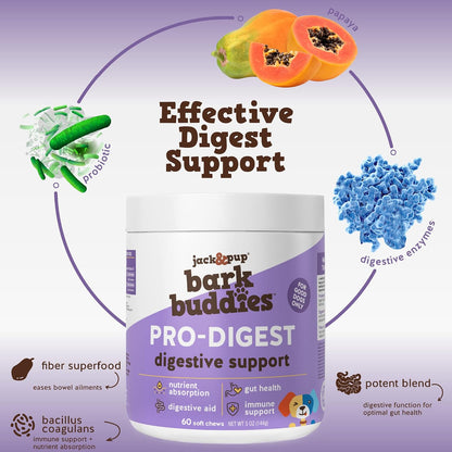 Jack&Pup Pro-Digest Bark Buddies Probiotic Chews for Dogs (60 chews)