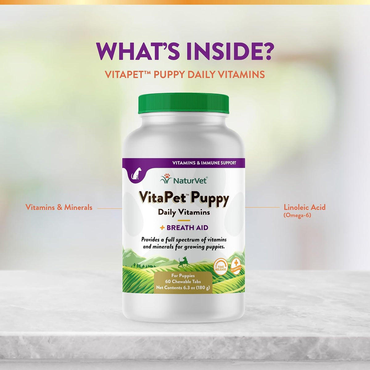 NaturVet VitaPet Puppy Daily Vitamins with Breath Aid, 60 Chewable Tablets – Image 5