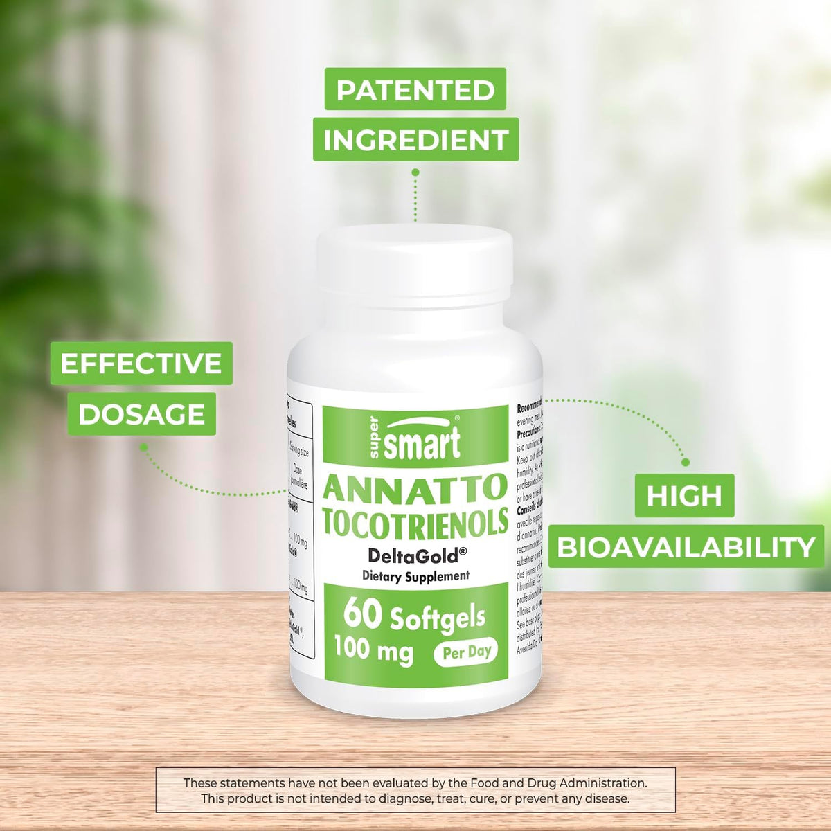 Supersmart - Annatto Tocotrienols 100 mg per Day (DeltaGold Vitamin E) - Tocotrienols Supplement | Non-GMO & Gluten-free - 60 Softgels - görsel 2