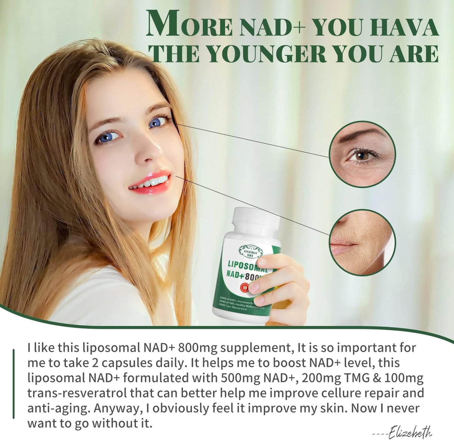 NAD+ Supplement Liposomal NAD+ Plus 800MG Nicotinamide Riboside Alternative for Cell Energy, Healthy Ageing and Muscle Repair 60 Capsules - görsel 7