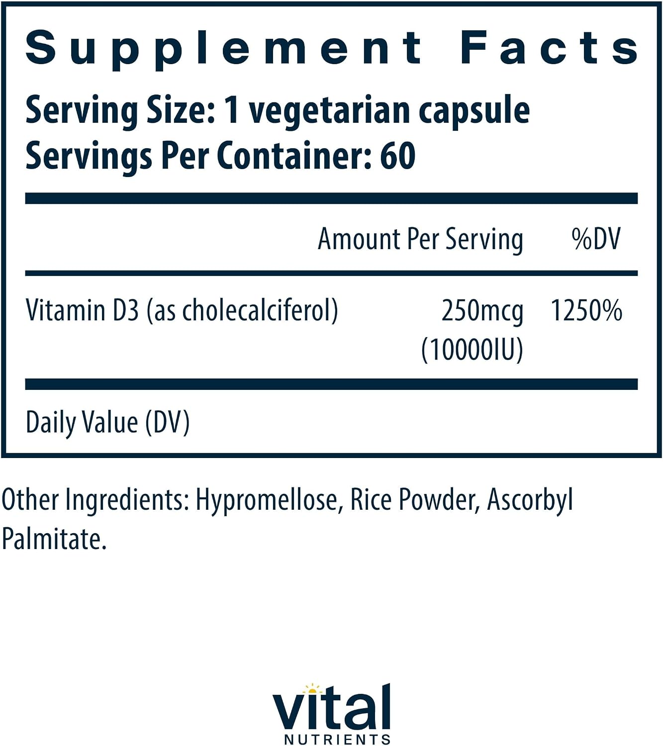 Vital Nutrients Vitamin D 10000 IU - Vitamin D3 Supplement for Bone and Immune Health - 60 Capsules - görsel 2