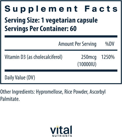 Vital Nutrients Vitamin D 10000 IU - Vitamin D3 Supplement for Bone and Immune Health - 60 Capsules