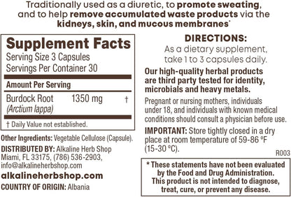 Alkaline Herb Shop Burdock Root Supplement 90 Capsules