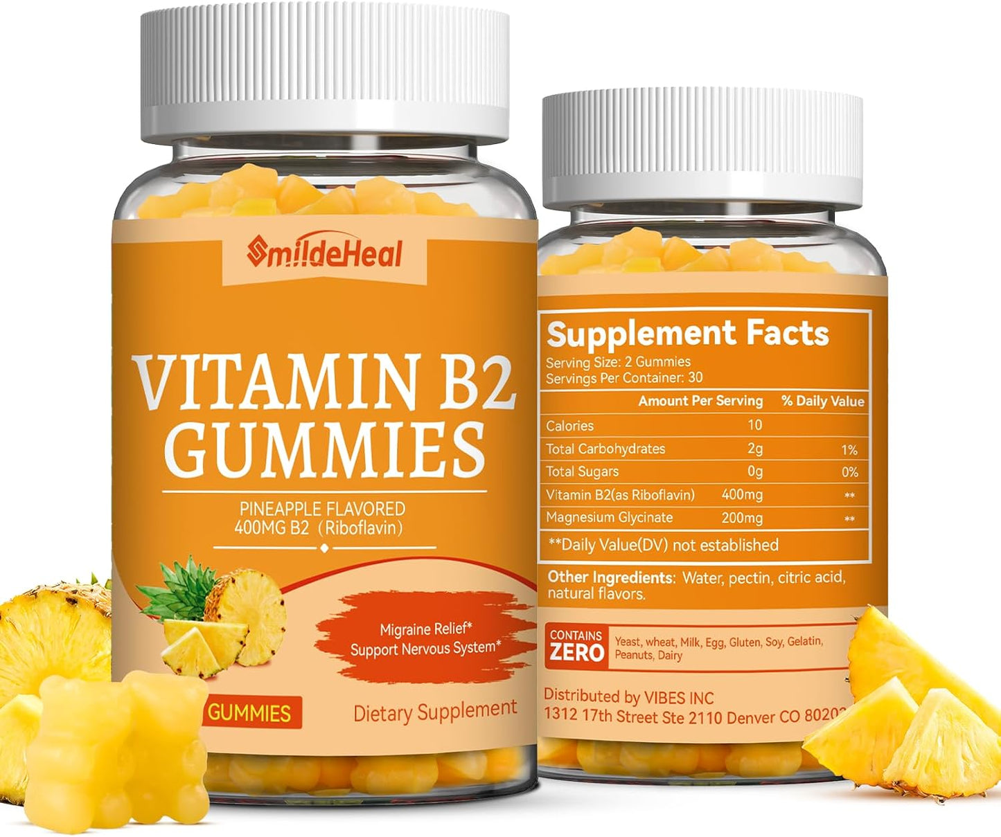 2 Pack Vitamin B2 Gummies – Chewable Riboflavin 400mg with Magnesium – 120 Counts - görsel 1