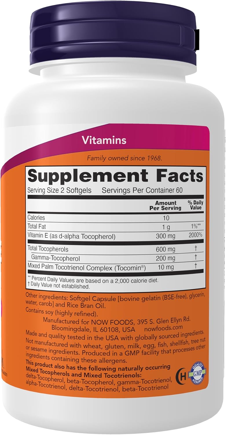 NOW Foods Advanced Gamma E Complex, Mixed Tocopherols & Tocotrienols, 120 Softgels - görsel 2