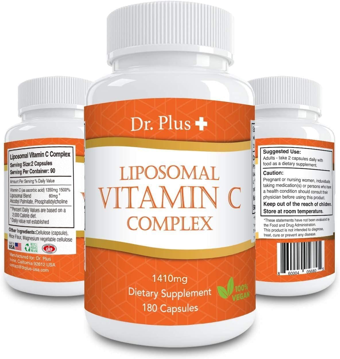 Dr.Plus+ Liposomal Vitamin C Complex, 1500mg per Serving, 180 Capsules - görsel 1