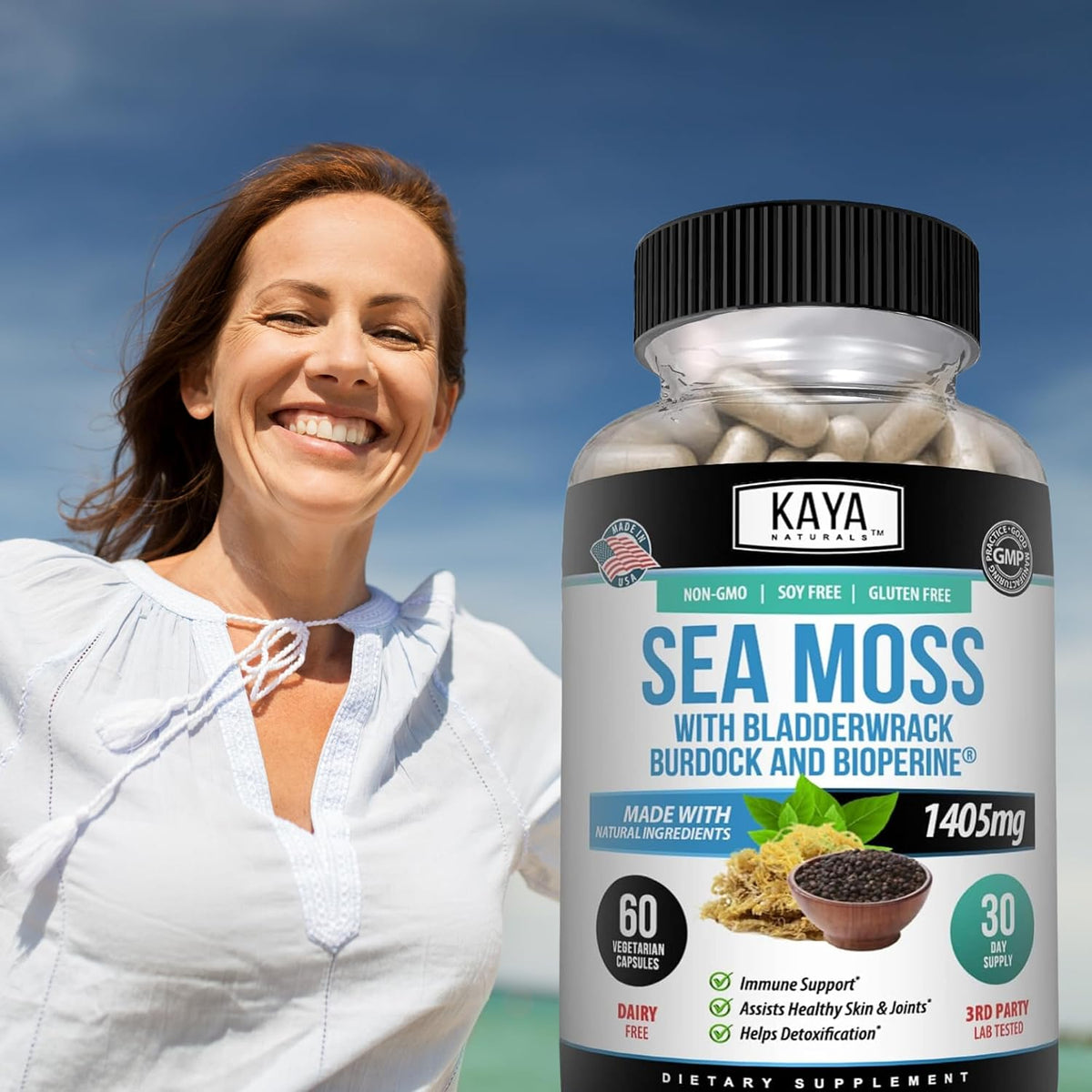 Kaya Naturals Sea Moss - Mobility Supplement with Burdock Root, Bladderwrack & BioPerine, 60 Capsules - görsel 9