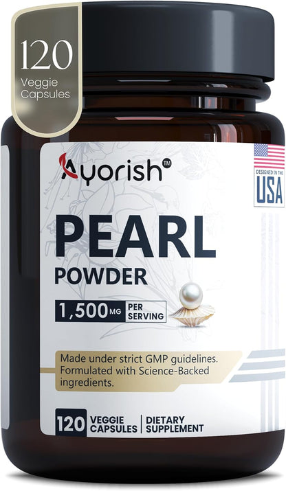 Pearl Powder Capsules 1500mg | Organic Pure Levigated Pearl Powder Supplement