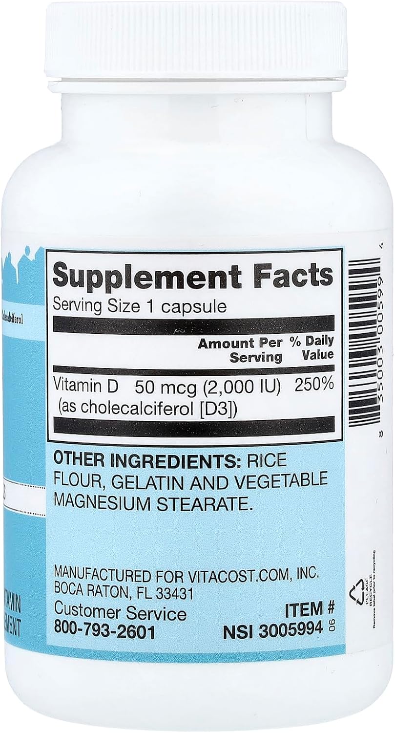 Vitacost Vitamin D3 (as Cholecalciferol) -- 2000 IU, 300 Capsules - görsel 2