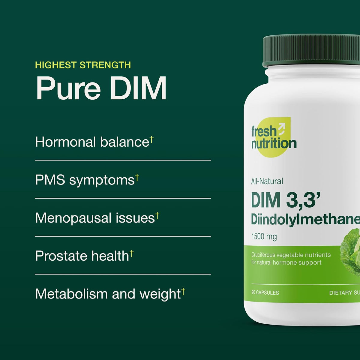 Fresh Nutrition DIM Supplement 500mg – Vegan, Non-GMO, Gluten-Free – 90 Capsules - görsel 3