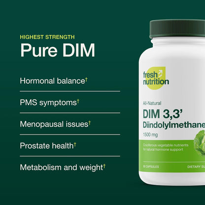 Fresh Nutrition DIM Supplement 500mg – Vegan, Non-GMO, Gluten-Free – 90 Capsules