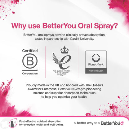 BetterYou Boost Vitamin B12 Oral Spray - Natural Liquid Supplement with Green Tea and Chromium, 25 ml