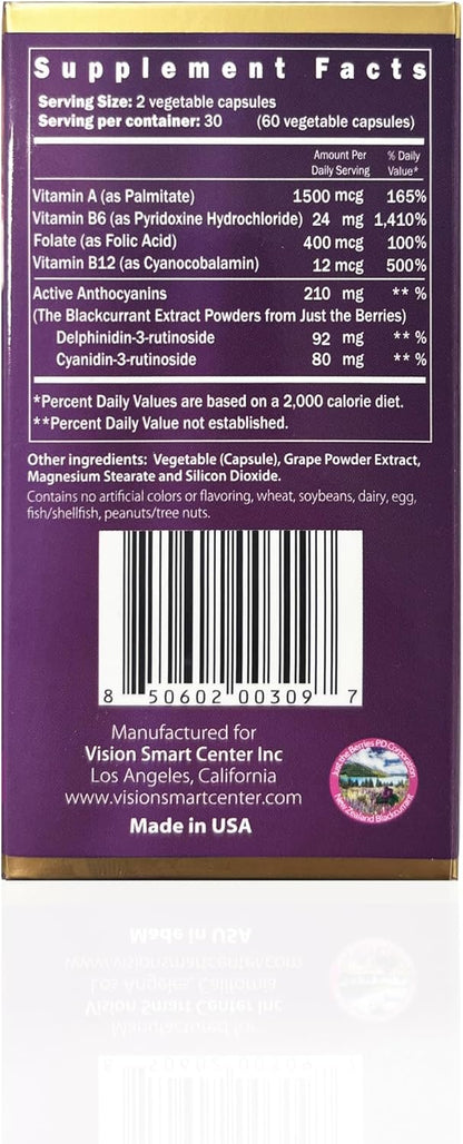 Vision Smart Supreme - Eye Food Supplement with Blackcurrant Anthocyanins (6 Bottles)