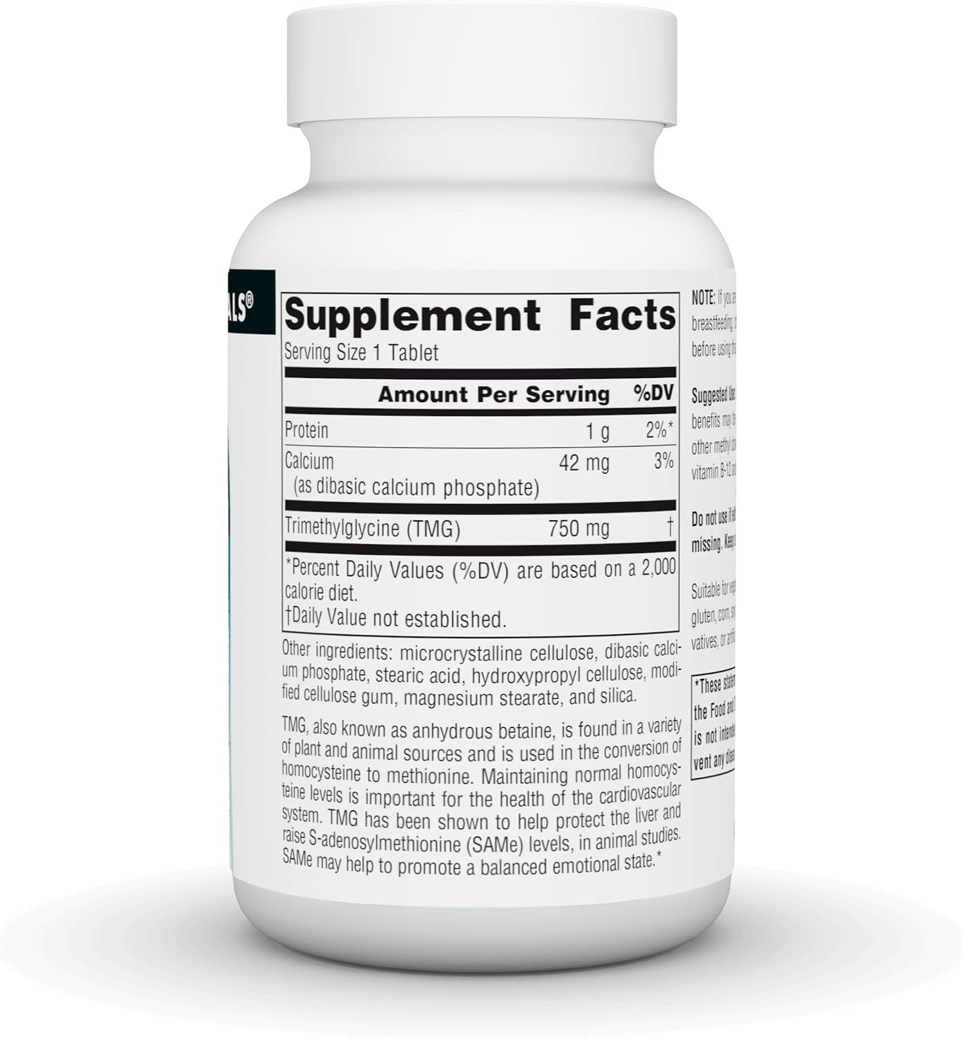 Source Naturals TMG, Trimethylglycine (Anhydrous Betaine) - 750 mg - 60 Vegetarian Tablets - görsel 3