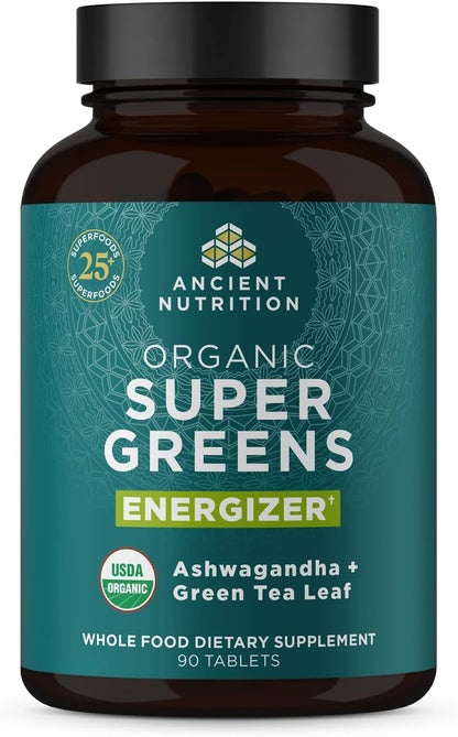 Ancient Nutrition Organic Super Greens with Probiotics - 90 Tablets (30 Servings)