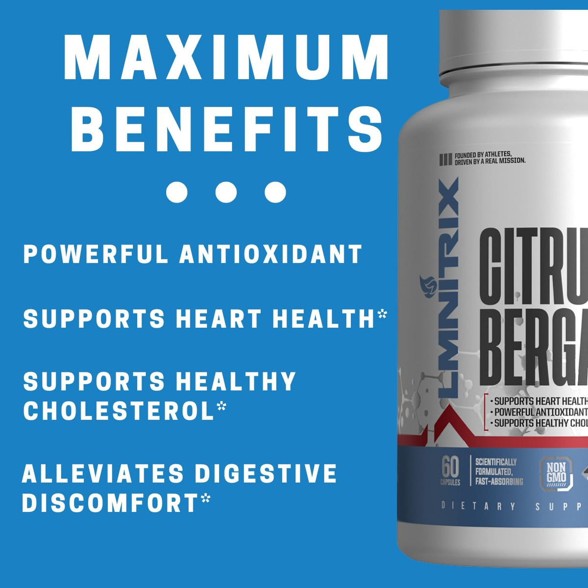 LMNITRIX Citrus Bergamot Supplement 1,200 mg – Supports Cholesterol Health & Cardiovascular Wellness – 60 Capsules – Vegan, Gluten-free, Non-GMO - görsel 2