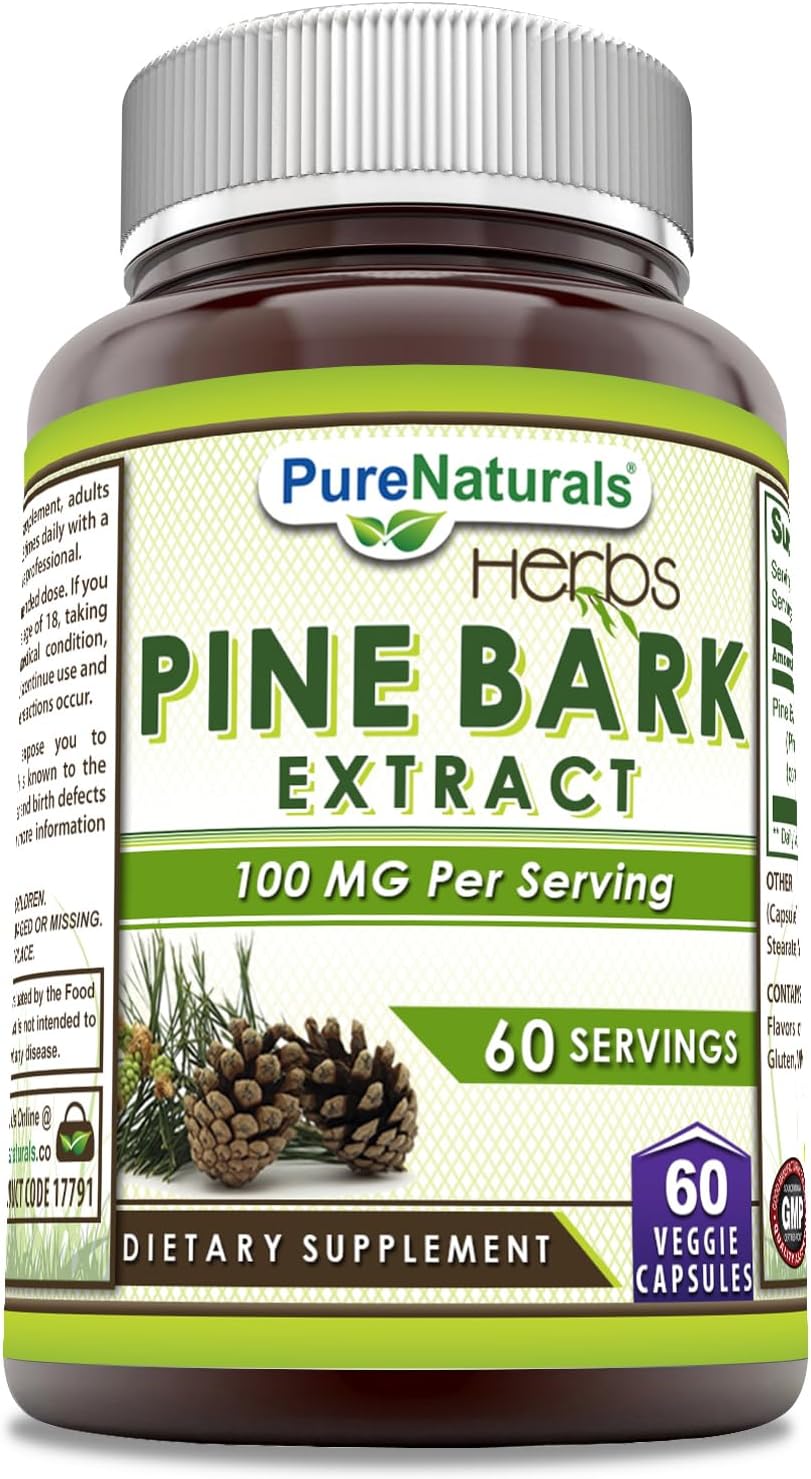 Pure Naturals Pine Bark Extract | 100 mg per serving | 60 Vegetable Capsules | Non-GM | Gluten-free | Made in the USA - görsel 1