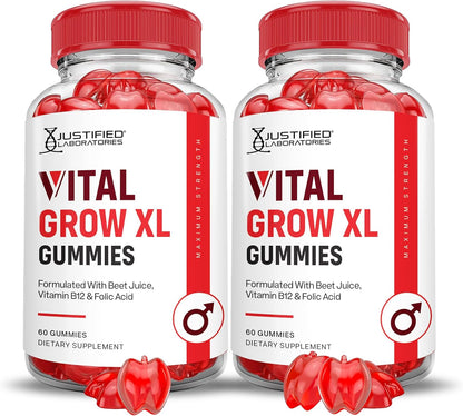Vital Grow XL Gummies - Apple Cider Vinegar, Folate & Vitamin B12 - 60 Gummies (Pack of 2)