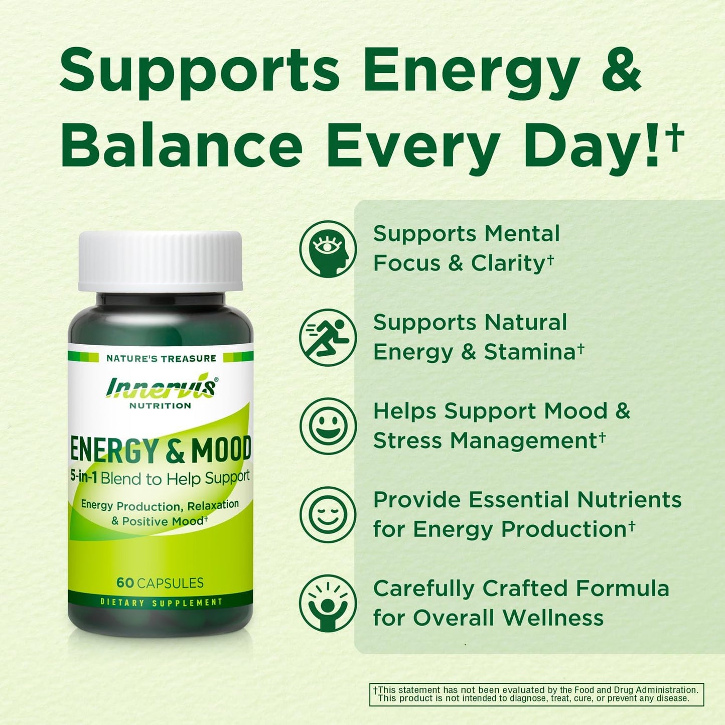 Caffeine-Free Natural Energy Boost with Ashwagandha, Maca & Magnesium – Support Stress Relief, Focus & Mood – 60 Capsules by Innervis Nutrition - görsel 2