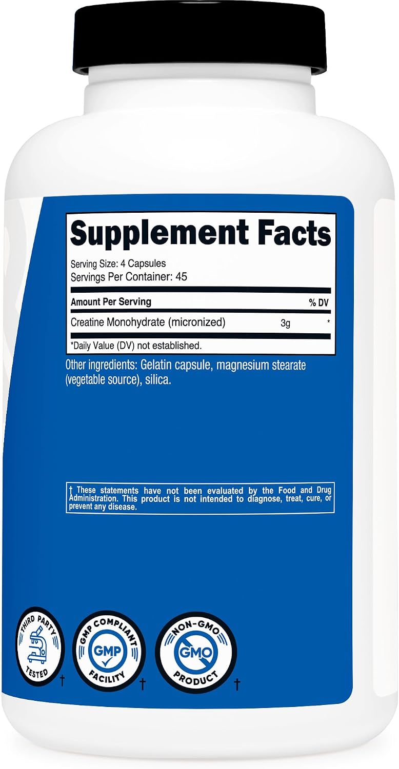 Nutricost Creatine Monohydrate 3,000 mg, 180 Capsules (750 mg Per Capsule) - Gluten-free, Non-GMO - görsel 5